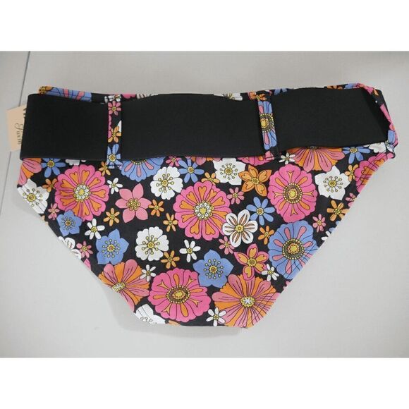 Unique Vintage Black and Purple Floral Belted Swim Bikini Bottom XS - Picture 4 of 6